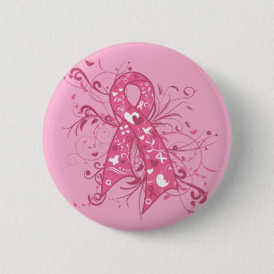 Pinkfarbener, floraler Ribbon-Swirl Button
