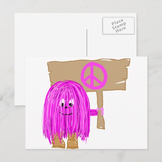 Pinkfarbener Frieden Postkarte (Vorne/Hinten)