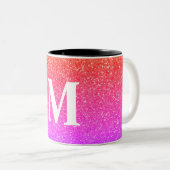 Pinkfarbener Glitzer mit Monogramm Zweifarbige Tasse (VorderseiteRechts)