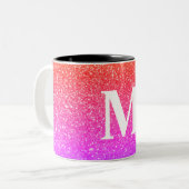 Pinkfarbener Glitzer mit Monogramm Zweifarbige Tasse (Vorderseite Links)