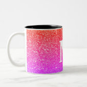Pinkfarbener Glitzer mit Monogramm Zweifarbige Tasse (Links)