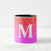 Pinkfarbener Glitzer mit Monogramm Zweifarbige Tasse (Mittel)