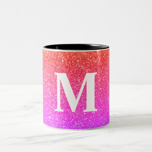 Pinkfarbener Glitzer mit Monogramm Zweifarbige Tasse (Mittel)