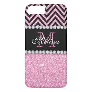 PINKFARBENER GLITZER SCHWARZES CHEVRON-MONOGRAMM Case-Mate iPhone HÜLLE