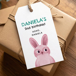 Pinkfarbener Hase mit Brille Geburtstagsparty für  Geschenkanhänger