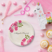 Pinkfarbener Hibiskus-Hawaiianer 16. Geburtstag Pappteller (Party)