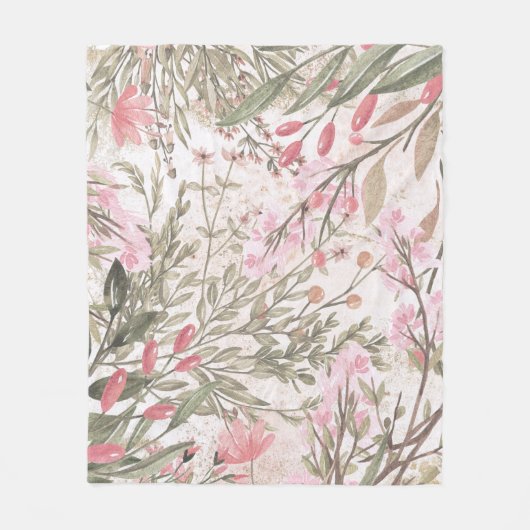 Pinkfarbener Korallenwald mit grüner Aquarellblüte Fleecedecke (Vorderseite)