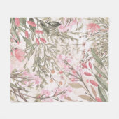 Pinkfarbener Korallenwald mit grüner Aquarellblüte Fleecedecke (Vorderseite (Horizontal))