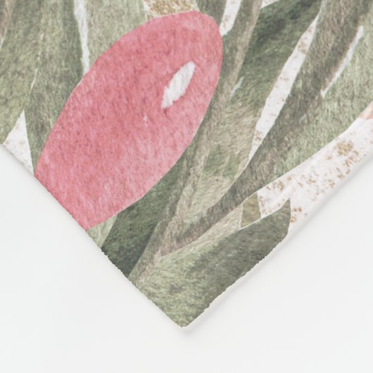 Pinkfarbener Korallenwald mit grüner Aquarellblüte Fleecedecke (Ecke)