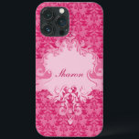 Pinkfarbener kurzer Name Pad-Gehäuse Case-Mate iPhone Hülle<br><div class="desc">Passen Sie Ihren Vornamen an. Dieses subtile Glück Elefant gemusterte Pad Gehäuse ist perfekt für Tiere und Elefanten. Dieses Beispiel lautet: Sharon. Dieses einzigartige Damast-Muster wurde von Sarah Trett entworfen.</div>