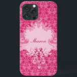 Pinkfarbener kurzer Name Pad-Gehäuse Case-Mate iPhone Hülle<br><div class="desc">Passen Sie Ihren Vornamen an. Dieses subtile Glück Elefant gemusterte Pad Gehäuse ist perfekt für Tiere und Elefanten. Dieses Beispiel lautet: Sharon. Dieses einzigartige Damast-Muster wurde von Sarah Trett entworfen.</div>