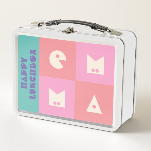 Pinkfarbener Mädchenname "Happy Lunchbox" Metall Brotdose (Vorderseite)