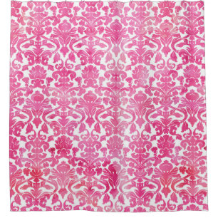 Pinkfarbener Pink-Aquarell-Damast-Duschvorhang Duschvorhang