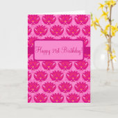 Pinkfarbener rosa Pariser Damast-glücklicher 21. Karte (Gelbe Blume)