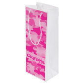 Pinkfarbener rosa Tarnungs-Name personalisiert Geschenktüte Für Weinflaschen (Rückseite Schrägansicht)