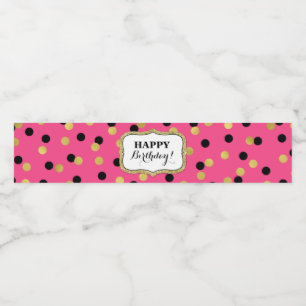 Pinkfarbener schwarzer Goldconfetti-alles Gute zum Wasserflaschenetikett