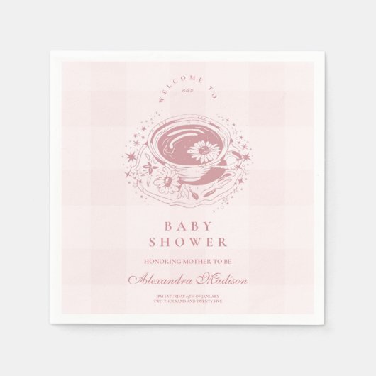 Pinkfarbener Tee mit Mama als Babydusche Serviette (Vorderseite)