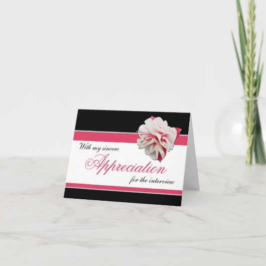 Pinkfarbenes Blumen-Rosa-Schwarz-Interview danken Dankeskarte (Vorderseite)