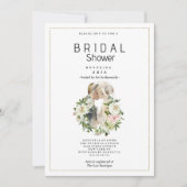 Pinkfarbenes Blumenpaar Foto Brautparty Einladung (Vorderseite)