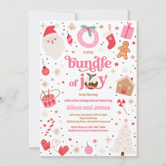 Pinkfarbenes Mädchen Winterdusche Einladung (Vorderseite)