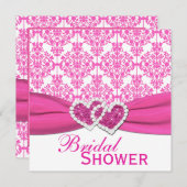 Pinkfarbenes rosa und weißes Damast-Brautparty Einladung (Vorne/Hinten)