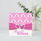 Pinkfarbenes rosa und weißes Damast-Brautparty Einladung (Stehend Vorderseite)