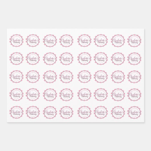 Pinkfarbenes Taufpapier mit Blume petal Geschenkpapier Set (Vorderseite)