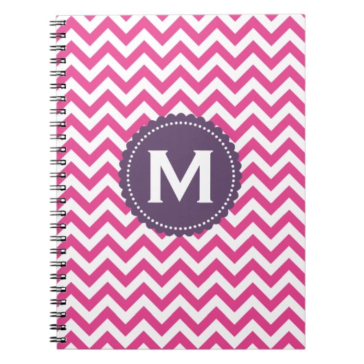 Pinkfarbenes weißes Monogramm-Zickzack Muster Notizblock (Vorderseite)