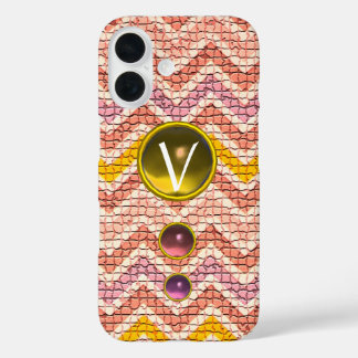 PINKGELBE GEMSTONEN UND MOSAISCHE CHEVRONS-MONOGRA iPhone 16 HÜLLE