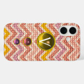 PINKGELBE GEMSTONEN UND MOSAISCHE CHEVRONS-MONOGRA Case-Mate iPhone HÜLLE (Rückseite (Horizontal))
