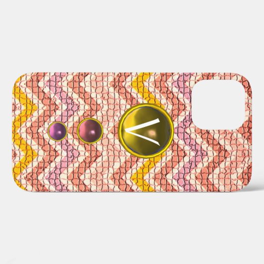 PINKGELBE GEMSTONEN UND MOSAISCHE CHEVRONS-MONOGRA Case-Mate iPhone HÜLLE (Rückseite (Horizontal))