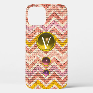PINKGELBE GEMSTONEN UND MOSAISCHE CHEVRONS-MONOGRA iPhone 12 HÜLLE