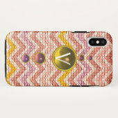 PINKGELBE GEMSTONEN UND MOSAISCHE CHEVRONS-MONOGRA Case-Mate iPhone HÜLLE (Rückseite (Horizontal))