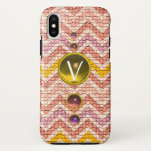 PINKGELBE GEMSTONEN UND MOSAISCHE CHEVRONS-MONOGRA Case-Mate iPhone HÜLLE (Rückseite)