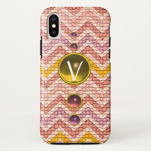 PINKGELBE GEMSTONEN UND MOSAISCHE CHEVRONS-MONOGRA Case-Mate iPhone HÜLLE (Rückseite)
