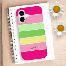 Pinkgrüne ColorBlocks-Streifen Monogramm-Handyhüll