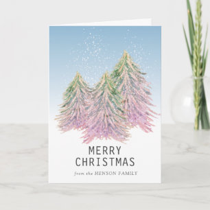 Pinkgrüne Wasserfarbe Weihnachtsbaum Künstlerisch Feiertagskarte