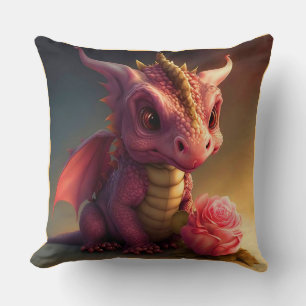 Pinkie - Rosa Drache mit einem Rose-Kissen Kissen
