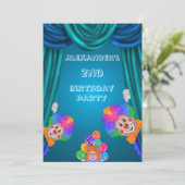 Pinking Clowns Boy's 2. Geburtstag doppelseitig Einladung (Stehend Vorderseite)