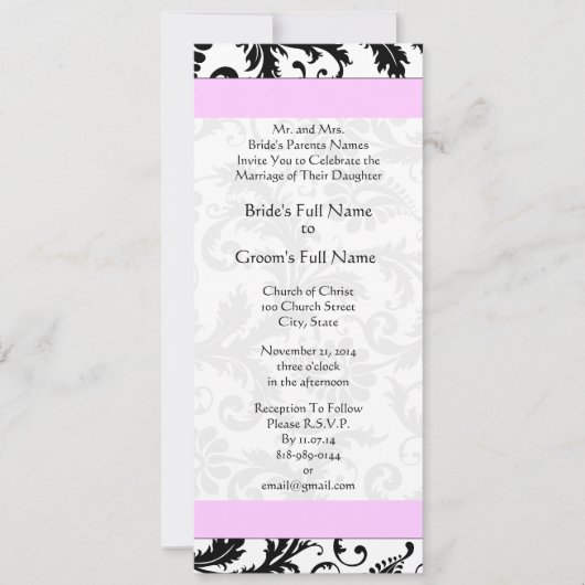 Pinkische Lavendel Damask Wirbel Hochzeitsfeier Einladung (Vorderseite)