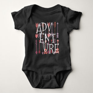 Pinkish Coral Text Black Aztec Patten Baby Girl Strampler