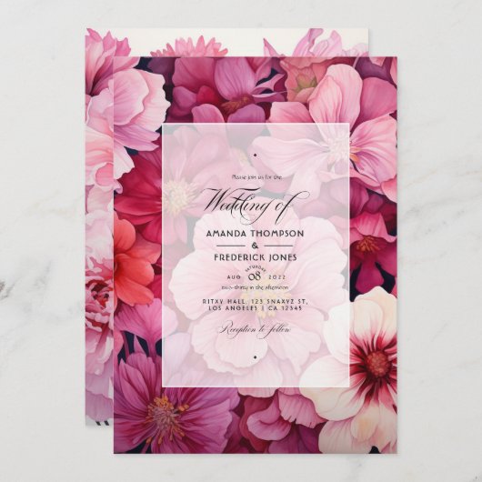 Pinkish Reds Hochzeit im Herbst Einladung (Vorne/Hinten)