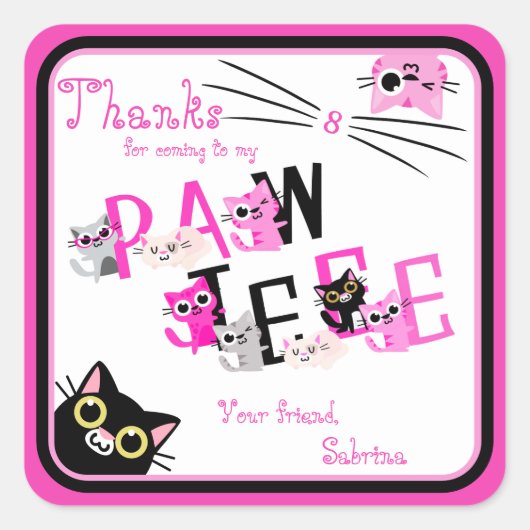 Pinkkatzen Danke Quadratischer Aufkleber (Vorderseite)