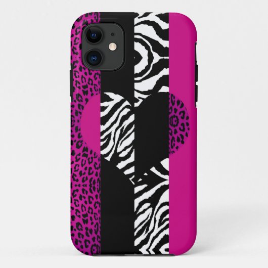 Pinkleopard-und Zebra-Tierdruck-Herz Case-Mate iPhone Hülle (Rückseite)
