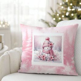 Pinkmas Cozy Snowman Pillow Winter Forest Decor Kissen