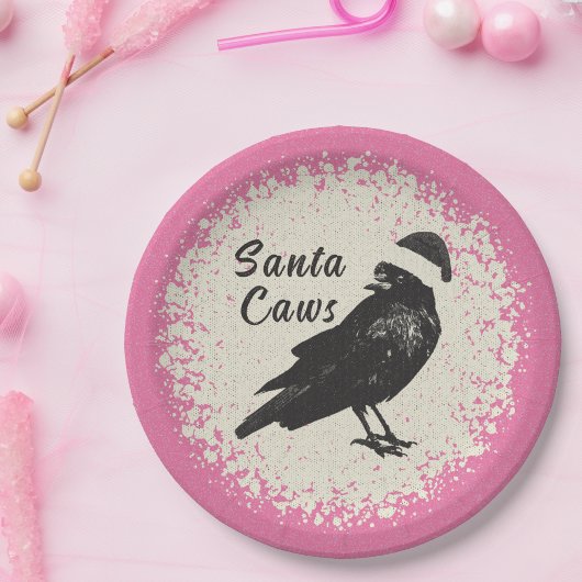 Pinkmas Crow Santa Pink Black and Ivory Christmas Pappteller