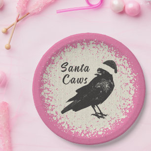 Pinkmas Krähe Santa Pink Schwarz und Elfenbein Wei Pappteller