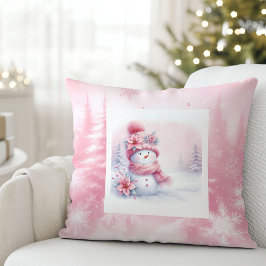 Pinkmas Snowy Forest Snowman Kids Room Decor Kissen