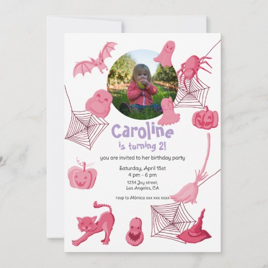 Pinkn Halloween Geburtstagsfeier Einladung (Vorderseite)