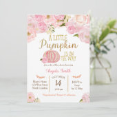PinkPumpkin Baby Dusche Einladung Gold Glitzer (Stehend Vorderseite)